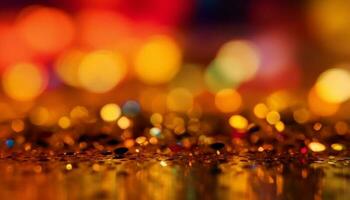 skinande guld dekorationer belysa vibrerande firande med konfetti och glitter genererad förbi ai foto