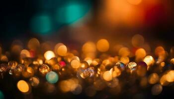 vibrerande firande av jul lampor tänds de mörk natt bakgrund genererad förbi ai foto
