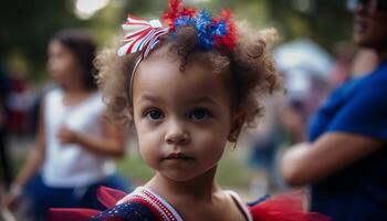 leende barn fira amerikan patriotism utomhus tillsammans genererad förbi ai foto