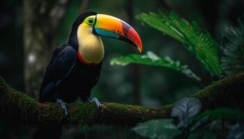 färgrik toucan uppflugen på vibrerande regnskog gren genererad förbi ai foto