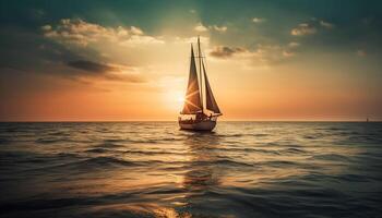 segling Yacht glider in i solnedgångens silhuett genererad förbi ai foto
