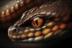 närbild porträtt av en orm, pytonorm huvud - generativ ai foto