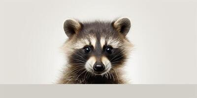 ai genererad. ai generativ. Foto illustration av bebis liten nimal racoon ansikte porträtt bota. grafisk konst