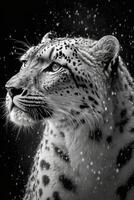 svart och vit Foto av en snö leopard. generativ ai.