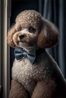 stänga upp av en hund bär en rosett slips. generativ ai. foto