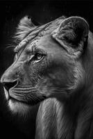 svart och vit Foto av en lejon. generativ ai.