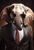 ai genererad studio porträtt av djärv elefant i kostym skjorta och slips foto
