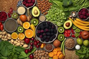 hälsa och friskvårdsrelaterad mat, supermat, organisk mat, vegan mat, generativ ai. foto