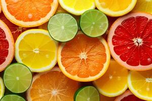 citrus- palett, en vibrerande blanda av färgrik citrus- frukt ai genererad foto