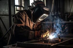 industriell svetsare med ficklampa ai genererad foto