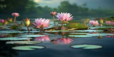 blomma lotus lila blomma, ai genererad foto