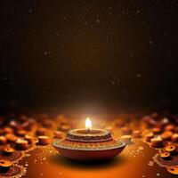 illustration av diwali festival diya lampa med rangoli på de botten. ai genererad. foto