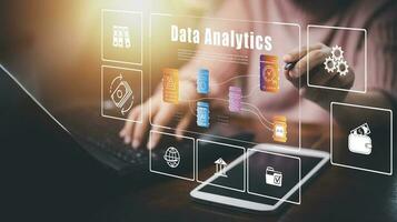 arbetssätt data analys och data förvaltning system och metrik ansluten till företags- strategi databas för finansiera, intelligens, företag analys med nyckel prestanda indikatorer, social nätverk foto