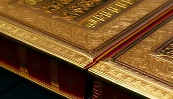 guld bok omslag, skinande och antik, symbol av katolik visdom genererad förbi ai foto