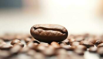 nyligen jord kaffe böna högen i en doftande kaffe kopp genererad förbi ai foto