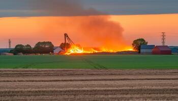 brinnande stål fabrik förorenar luft, skadestånd miljö, hotar natur tillväxt genererad förbi ai foto