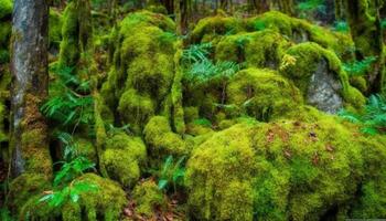 grön skog växt tillväxt, lugn scen, vibrerande färger, tropisk klimat genererad förbi ai foto