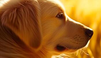 leende gyllene retriever spelar i de gräs, skönhet i natur genererad förbi ai foto