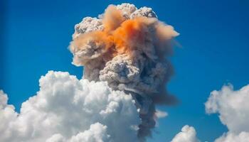 flamma exploderande i naturlig fenomen, fara till miljö och himmel genererad förbi ai foto