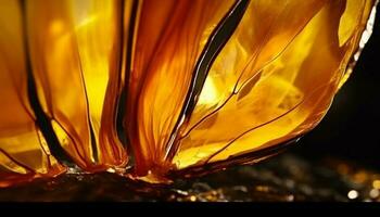 vibrerande gul blad, våt med flytande, reflekterande skönhet i natur genererad förbi ai foto