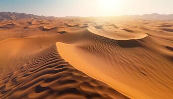 lugn solnedgång över majestätisk sand sanddyner i avlägsen afrika genererad förbi ai foto