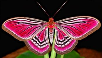 vibrerande fjäril vinge mönster på lila blomma i natur genererad förbi ai foto