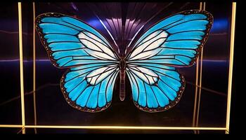 majestätisk fjäril vinge, lysande med vibrerande färger och symmetri genererad förbi ai foto