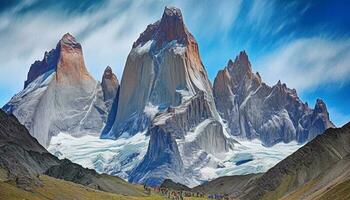 panorama- berg räckvidd ställer ut skönhet i natur lugn scen genererad förbi ai foto