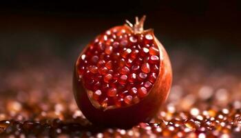 saftig granatäpple skiva, en friska och ljuv förfriskning från natur genererad förbi ai foto