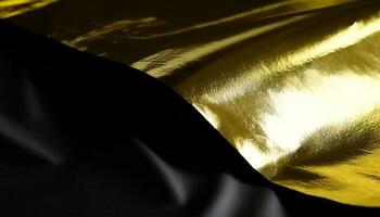 gyllene silke ridå med krusigt Vinka mönster, lyxig elegans genererad förbi ai foto