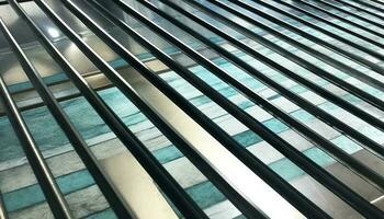 trogen stål skyskrapa med modern geometrisk form och glas fönster genererad förbi ai foto