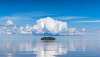 lugn scen av blå vatten speglar skönhet i natur ensamhet genererad förbi ai foto