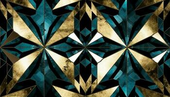 geometrisk former i guld och blå skapa modern lyx tapet genererad förbi ai foto