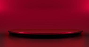 tom röd hyllpodium för visningsprodukt 3d-rendering foto