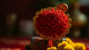 buddist andlighet symboliseras i en enda gul blomma dekoration genererad förbi ai foto