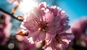 vibrerande körsbär blomma i japansk trädgård, höst skönhet fångad genererad förbi ai foto