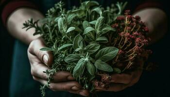 ett person kärlek för trädgårdsarbete visar i inlagd växt arrangemang genererad förbi ai foto
