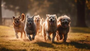 en lekfull renrasig retriever valp löpning i de gräs utomhus genererad förbi ai foto