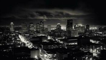 dramatisk stadsbild på skymning, svart och vit genererad förbi ai foto