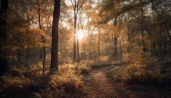 vibrerande höst skog, lugn skönhet i natur genererad förbi ai foto