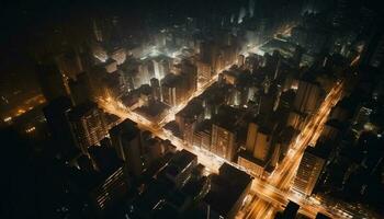 lysande skyskrapor belysa de modern stad horisont genererad förbi ai foto