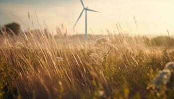 vind turbiner generera hållbar kraft i lantlig landskap genererad förbi ai foto