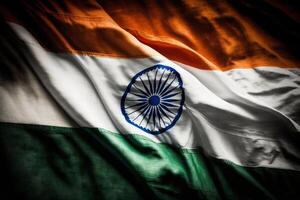 realistisk av de vinka Indien flagga med intressant textur. vinka av nationell Indien flagga. Indien flagga bakgrund design för oberoende dag och Övrig firande. flagga av indisk förbi ai genererad foto