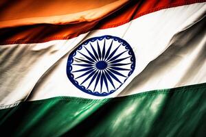 realistisk av de vinka Indien flagga med intressant textur. vinka av nationell Indien flagga. Indien flagga bakgrund design för oberoende dag och Övrig firande. flagga av Indien förbi ai genererad foto