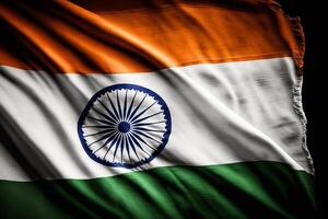 realistisk av de vinka Indien flagga med intressant textur. vinka av nationell Indien flagga. Indien flagga bakgrund design för oberoende dag och Övrig firande. flagga av Indien förbi ai genererad foto