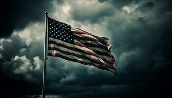vinka amerikan flagga symboliserar stolthet och frihet genererad förbi ai foto