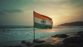 patriotisk symbol vågor över lugn kustlinje skönhet genererad förbi ai foto