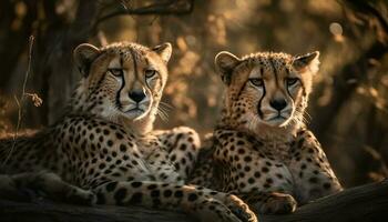 fick syn på gepard stirrande, majestätisk skönhet i natur genererad förbi ai foto