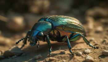 små scarab skalbagge krypande på grön blad genererad förbi ai foto