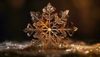 skinande snöflinga dekoration på frostig vinter- natt genererad förbi ai foto